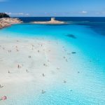Aerial view of famous La Pelosa beach at sunny summer day